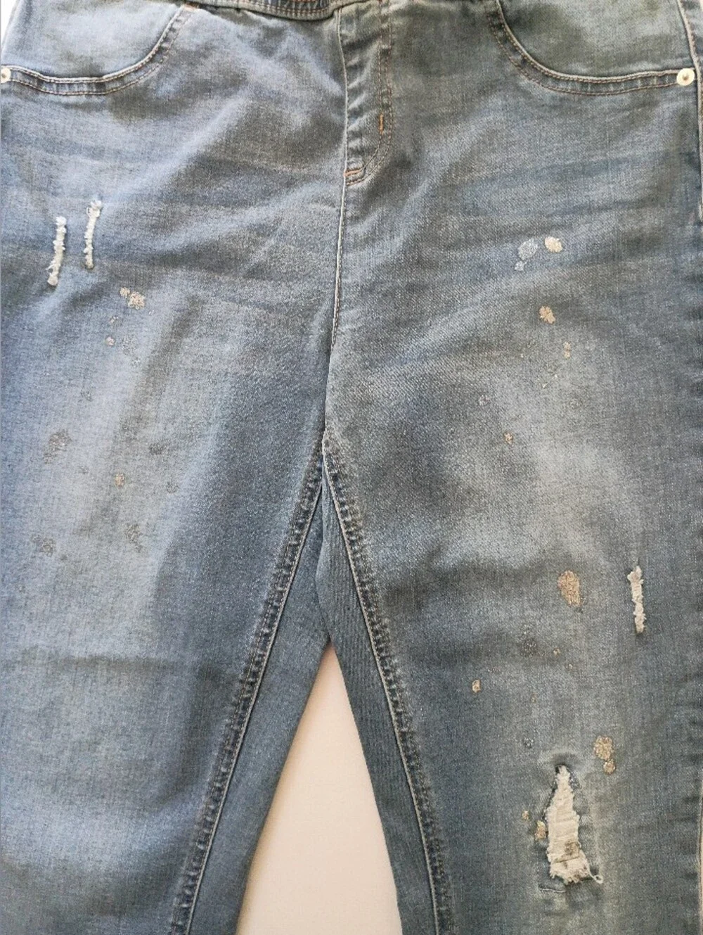 Justice Light Blue Distressed Skinny Jeans with Drawstring